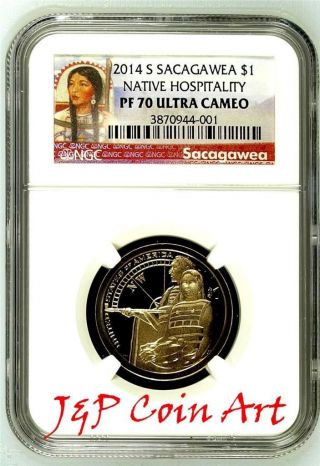 2014 S Sacagawea Dollar Ngc Pf70 Ultra Cameo Portrait Label photo