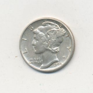 1942 - S Mercury Silver Dime About Uncirculated + photo
