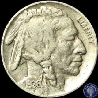 1936 P Vf/xf Buffalo Nickel 5c 53 photo