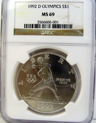1992 D Olympics Commemorative Silver Dollar Ngc Ms 69 photo
