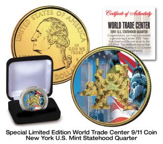 Wtc 9 /11 Gold Hologram 24k Gold Plated U.  S Newyork Statehood Quarter Coin photo