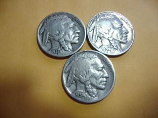 3 Full Dated Buffalo Nickel 1937 - D 1936 1934 photo