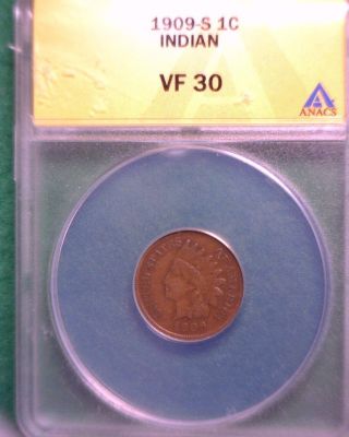 1909 - S Anacs Vf - 30 Indian Cent Detail Estate Find photo