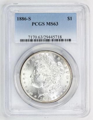 1886 S Morgan Silver Dollar Ms 63 Pcgs (5718) photo