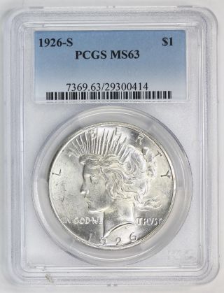 1926 S Peace Silver Dollar Ms 63 Pcgs (0414) photo