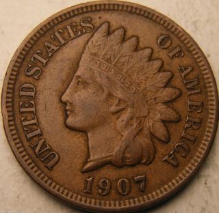 1907 Indian Head Cent - Km 90a - Bronze - Extremely Fine Usa - Xf photo
