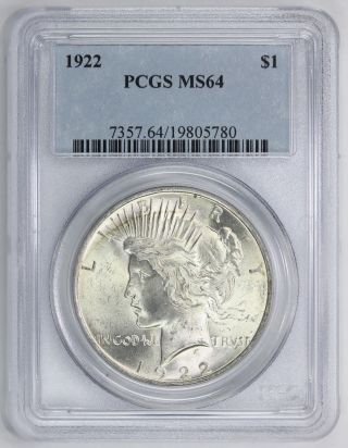 1922 Peace Silver Dollar Ms 64 Pcgs (5780) photo