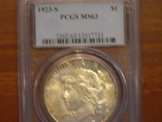 1923 - S,  Pcgs,  Ms - 63,  Certified Peace Dollar photo