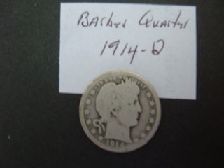Barber Quarters - 1914 - D Circulated Coin 90% Silver photo