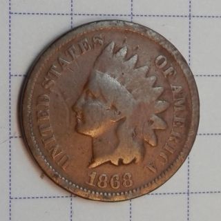 1868 Indian Head Cent - Full Rim,  Decent Detail & A Tough,  Semi - Key Date photo