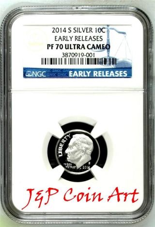2014 S Silver Roosevelt Dime Ngc Pf70 Ultra Cameo Early Releases Blue Label photo