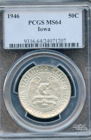 1946 P Iowa Commemorative $0.  50 Silver Half Coin Pcgs Ms 64+ Pq Better Date photo