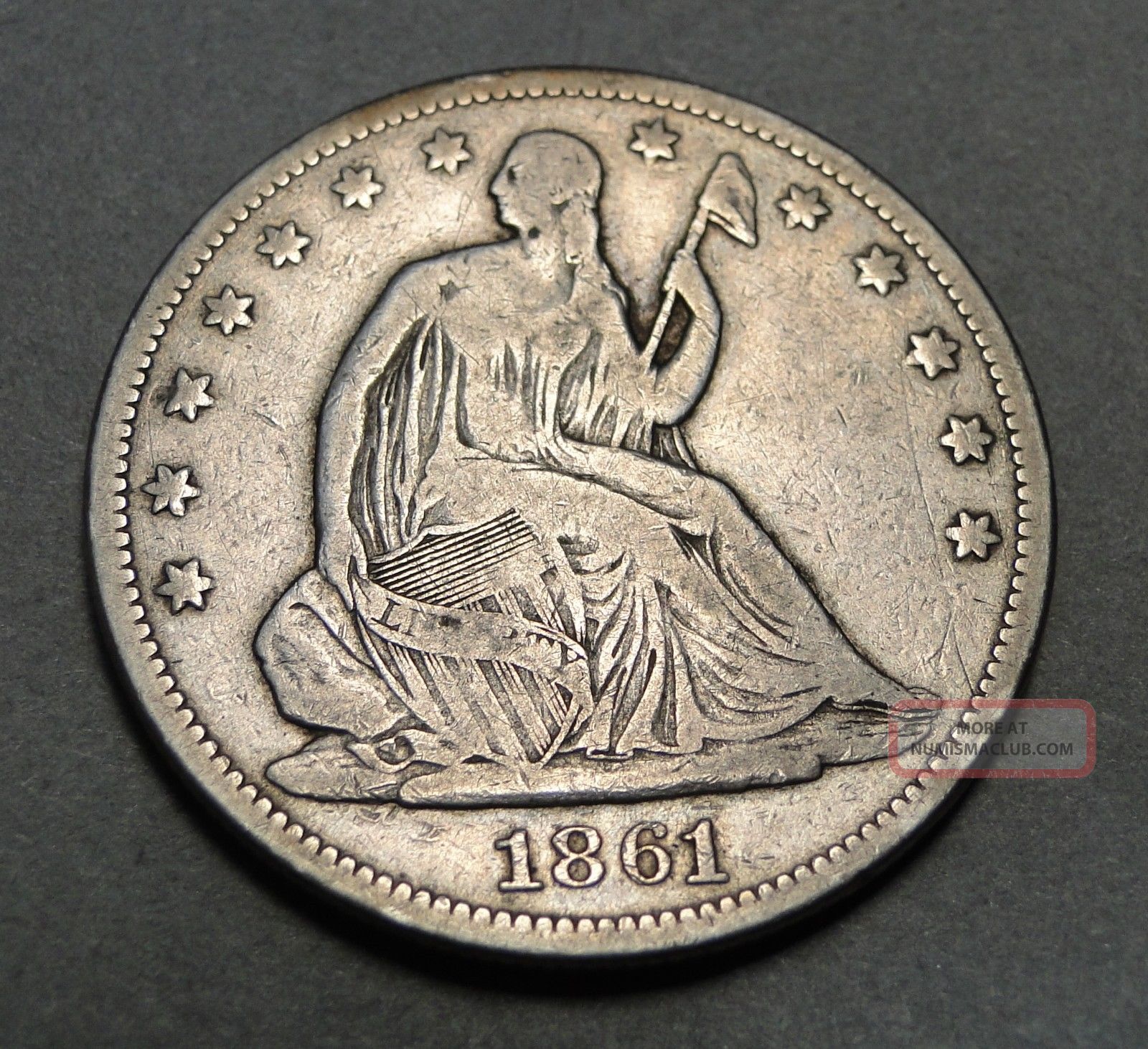 1861 Seated Liberty Half Dollar Coin 2057 