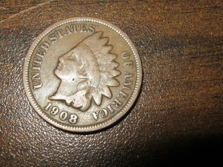 1908 Vintage Indian Head Penny - - Us Issue One Cent Coin - - Circulated photo