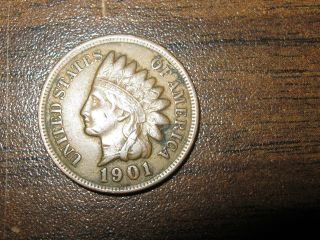 1901 Full Liberty Partial Diamond & Necklace Indian Head Penny - Circulated Cond photo