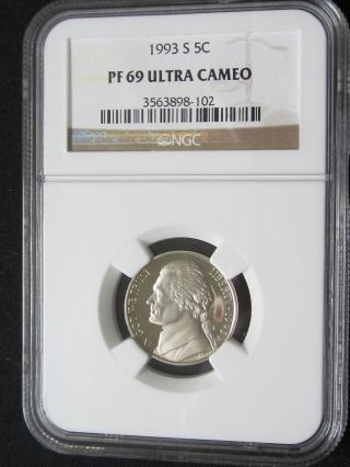 1993 S Proof Jefferson Nickel - Ngc Pf 69 Ultra Cameo (102) photo