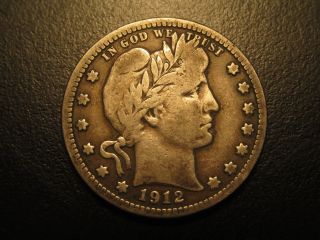 Coin; 1912 Silver Barber Quarter In Fine + photo