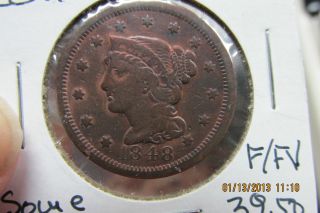 1848 F/vf Large Cent From Estate L@@k Fine Plus photo