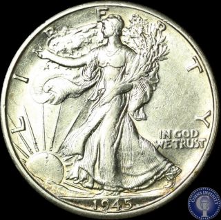1945 D Au/unc Silver Walking Liberty Half Dollar 818 photo