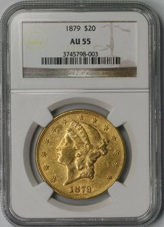 1879 Liberty Head Gold Double Eagle $20 Au 55 Ngc Mintage= 207,  600 photo