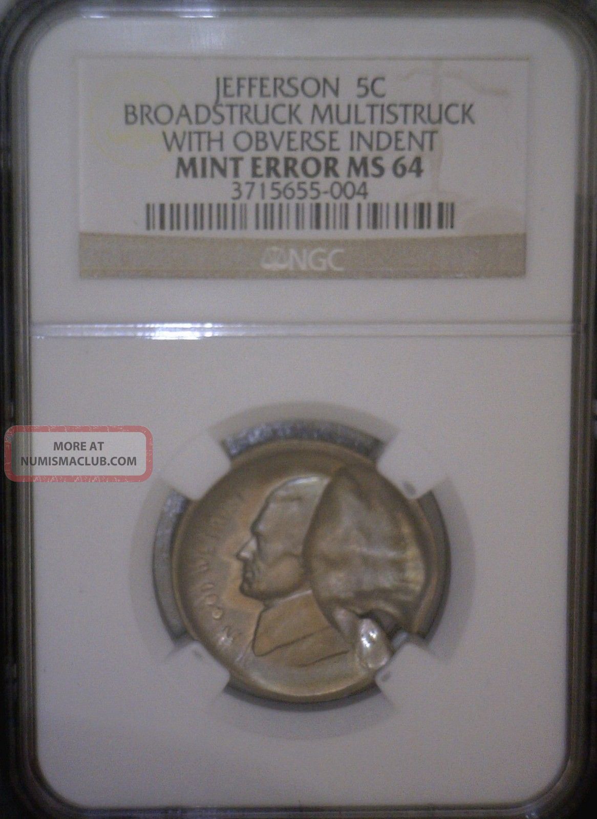 Huge Indent Ngc Ms64 Multi Double Struck Error Jefferson Nickel Us Coin