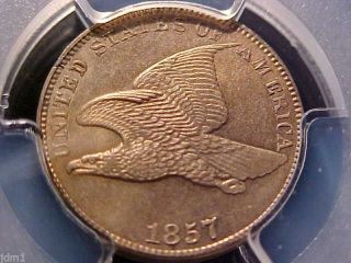 1857 Flying Eagle 1c Cent Penny Rare Pcgs Unc Details My24 photo