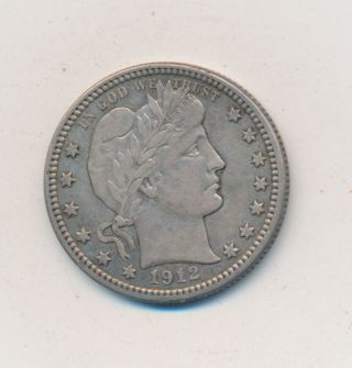 1912 Barber Silver Quarter Outstanding Gently Circulated Quarter photo