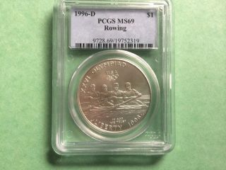 1996 - D Silver $1 Olympic Rowing Silver Commemorative Coin (graded Pcgs Ms69) photo