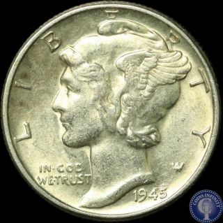 1945 P About Uncirculated+ Silver Mercury Dime C219 photo