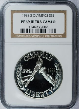 1988 - S Olympic Commemorative Silver Dollar - Ngc Pf69 Ultra Cameo photo
