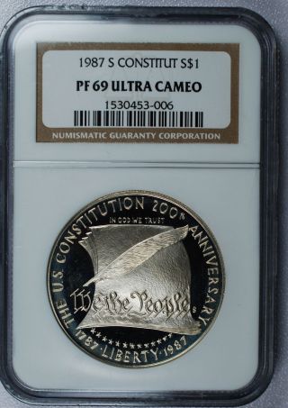 1987 - S Constitution Bicentennial Silver Dollar - Ngc Pf69 Ultra Cameo photo