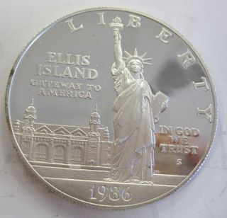 1986 - S Silver Proof Statue Of Liberty Commemorative Dollar 924r photo