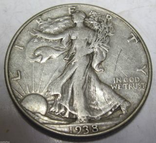 1938 D Silver Walking Liberty Half Dollar In Extra Fine (115o) photo
