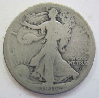 Tough Date 1916 S Silver Walking Liberty Half (12 - 4c) photo