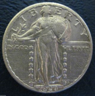 Abt Unc 1928 S Silver 90% Standing Liberty Quarter Coin 711b photo