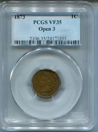 1873 Indian Head Cent Open 3 Pcgs Vf - 35 photo