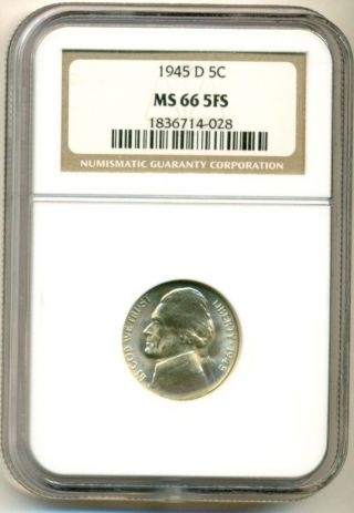 1945 D Silver Jefferson Nickel Ms66 Fs Ngc photo