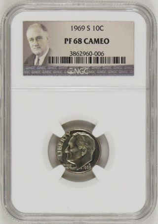 1969 S Proof Roosevelt Dime Ngc Pf68 Cameo photo