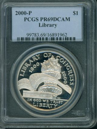 2000 - P Library Of Congress Commemorative Silver Dollar S$1 Pcgs Pr69 Pf69 photo