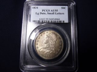 Pcgs 1834 Capped Bust Half Dollar Au55 Lg Date,  Small Letters 0.  108 photo