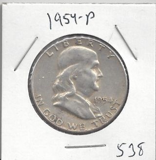 1954 P Franklin Half Dollar 90% Us Silver Coin 538 photo