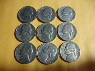 9 Different Jefferson Nickels 1938 - 1949 photo