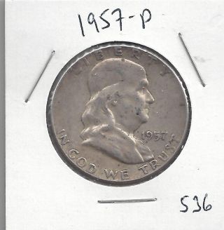 1957 P Franklin Half Dollar 90% Us Silver Coin 536 photo