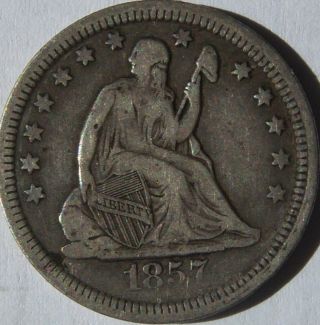 1857 Seated Liberty Quarter Dollar Drapery At Elbow photo