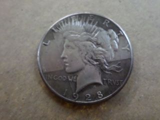 1928 - P Peace Silver Dollar,  Very Fine+ Low Mintage. . . . . . . . . . . . . . . . . . . . . . .  Look photo