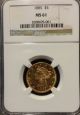 1885 $5 Liberty Eagle Ngc Ms61 Mirrored Fields & Frosted Devices Special Coin Gold photo 1