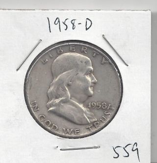 1958 D Franklin Half Dollar 90% Us Silver Coin 559 photo