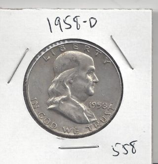 1958 D Franklin Half Dollar 90% Us Silver Coin 558 photo