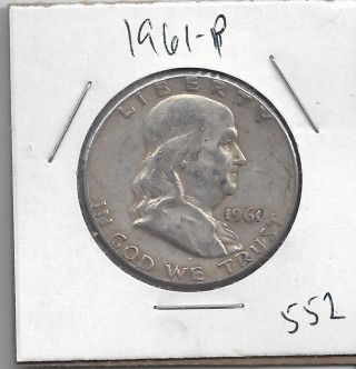1961 P Franklin Half Dollar 90% Us Silver Coin 552 photo