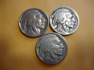 3 Full Dated Buffalo Nickel 1937 1936 1935 photo